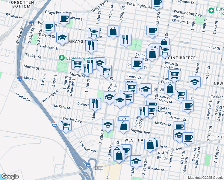 map of restaurants, bars, coffee shops, grocery stores, and more near 1808 South Ringgold Street in Philadelphia