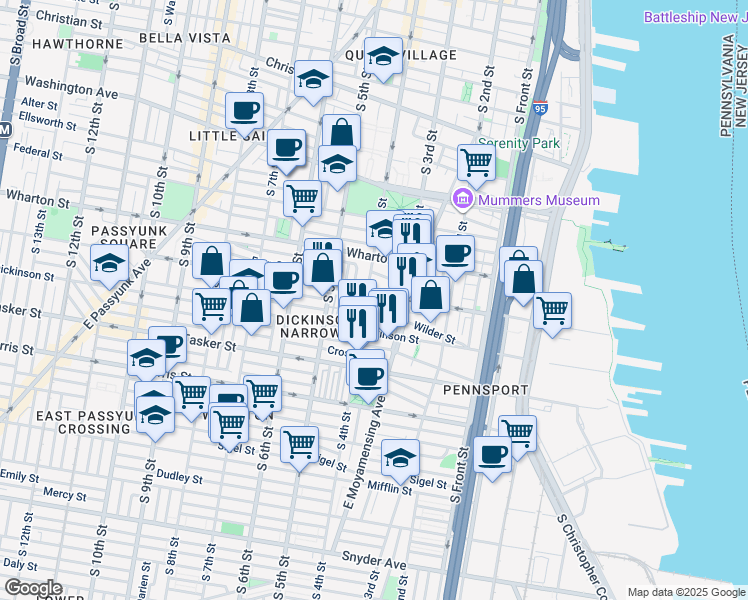 map of restaurants, bars, coffee shops, grocery stores, and more near 332 Reed Street in Philadelphia