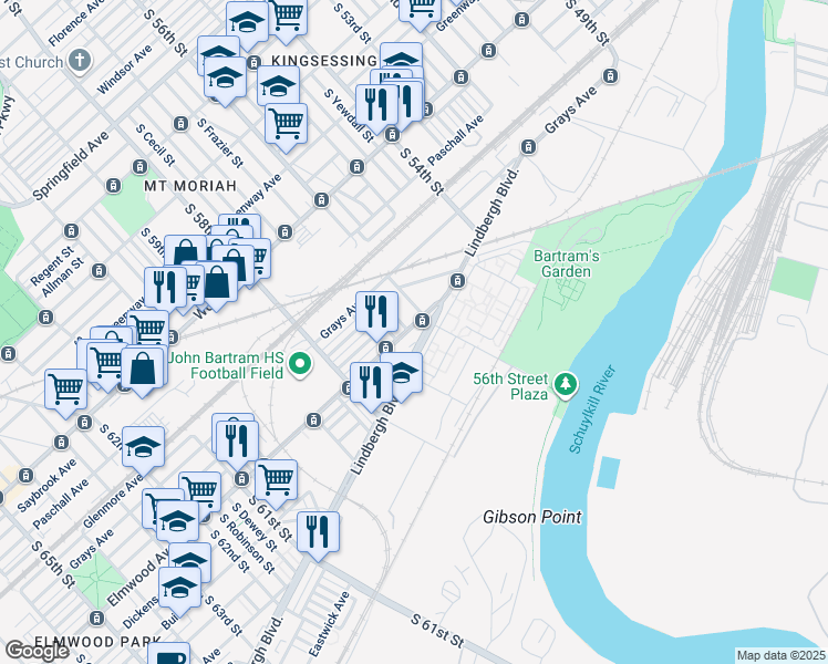 map of restaurants, bars, coffee shops, grocery stores, and more near in Philadelphia