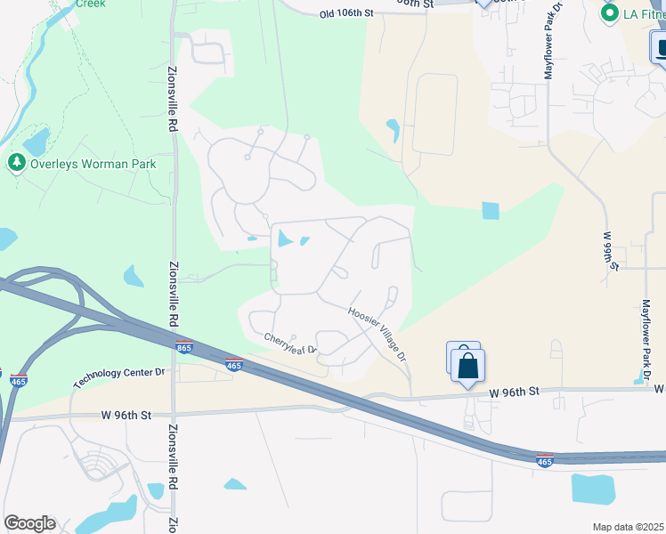 map of restaurants, bars, coffee shops, grocery stores, and more near 5300 W 96th St in Indianapolis