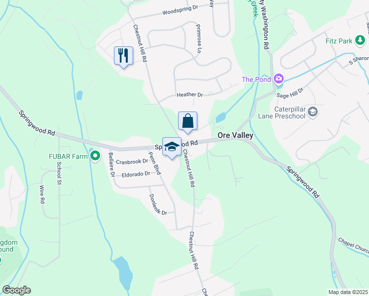 map of restaurants, bars, coffee shops, grocery stores, and more near Chestnut Hill Road in York