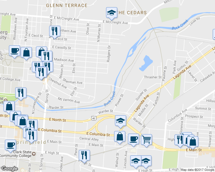 map of restaurants, bars, coffee shops, grocery stores, and more near 781 Sherman Avenue in Springfield