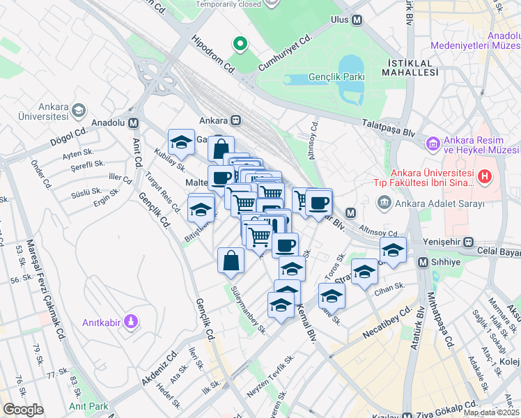 map of restaurants, bars, coffee shops, grocery stores, and more near 88 Gazi Mustafa Kemal Bulvarı in Çankaya
