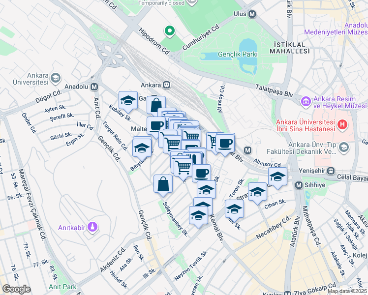 map of restaurants, bars, coffee shops, grocery stores, and more near 88 Gazi Mustafa Kemal Bulvarı in Çankaya