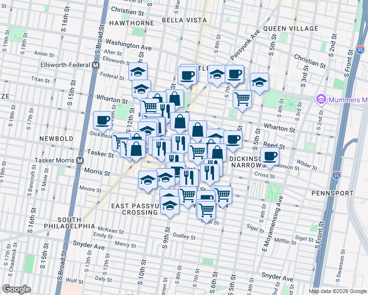 map of restaurants, bars, coffee shops, grocery stores, and more near 824 Greenwich Street in Philadelphia