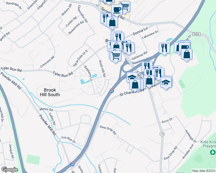 map of restaurants, bars, coffee shops, grocery stores, and more near 321 Harvest Field Lane in York