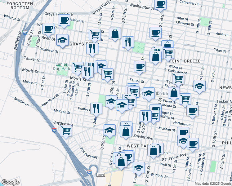 map of restaurants, bars, coffee shops, grocery stores, and more near 1738 South Taylor Street in Philadelphia
