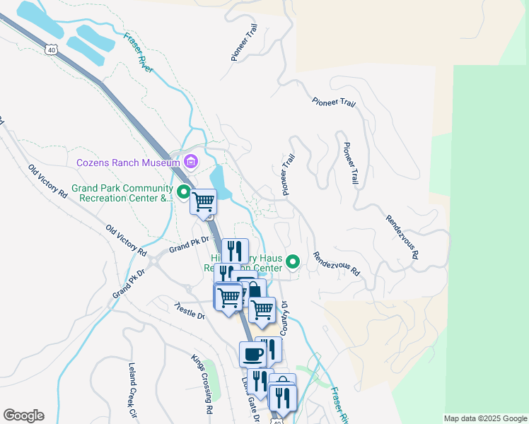 map of restaurants, bars, coffee shops, grocery stores, and more near 507 High Country Drive in Winter Park