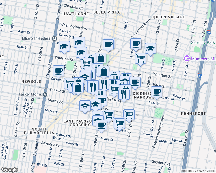 map of restaurants, bars, coffee shops, grocery stores, and more near 824 Greenwich Street in Philadelphia