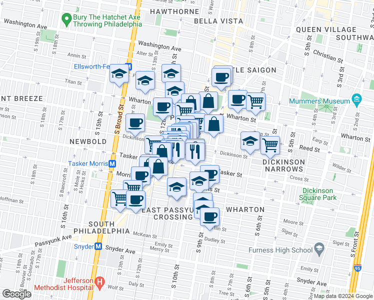 map of restaurants, bars, coffee shops, grocery stores, and more near in Philadelphia