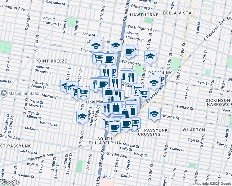 map of restaurants, bars, coffee shops, grocery stores, and more near in Philadelphia