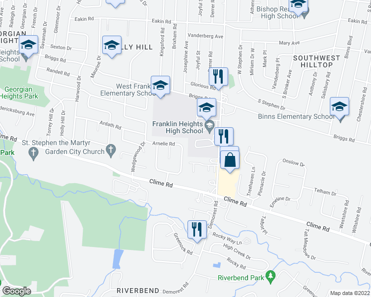 map of restaurants, bars, coffee shops, grocery stores, and more near 3588 Farm Hurst Lane in Columbus