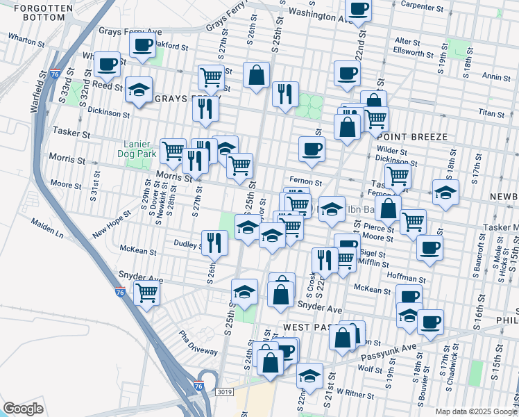 map of restaurants, bars, coffee shops, grocery stores, and more near 1738 South Taylor Street in Philadelphia