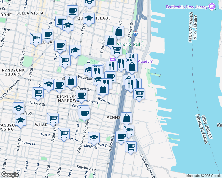 map of restaurants, bars, coffee shops, grocery stores, and more near 1333 South 2nd Street in Philadelphia