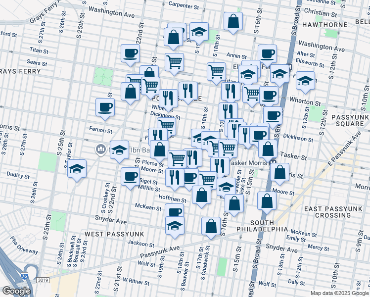 map of restaurants, bars, coffee shops, grocery stores, and more near 1843 Mountain Street in Philadelphia