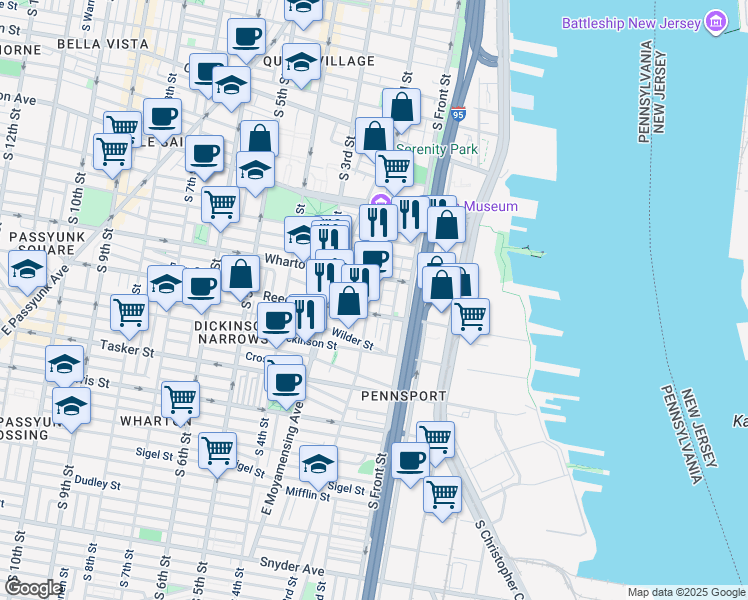 map of restaurants, bars, coffee shops, grocery stores, and more near 1333 South 2nd Street in Philadelphia
