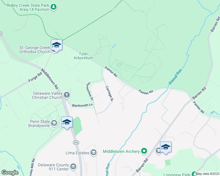 map of restaurants, bars, coffee shops, grocery stores, and more near 28 Carriage Drive in Media