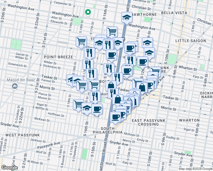 map of restaurants, bars, coffee shops, grocery stores, and more near in Philadelphia