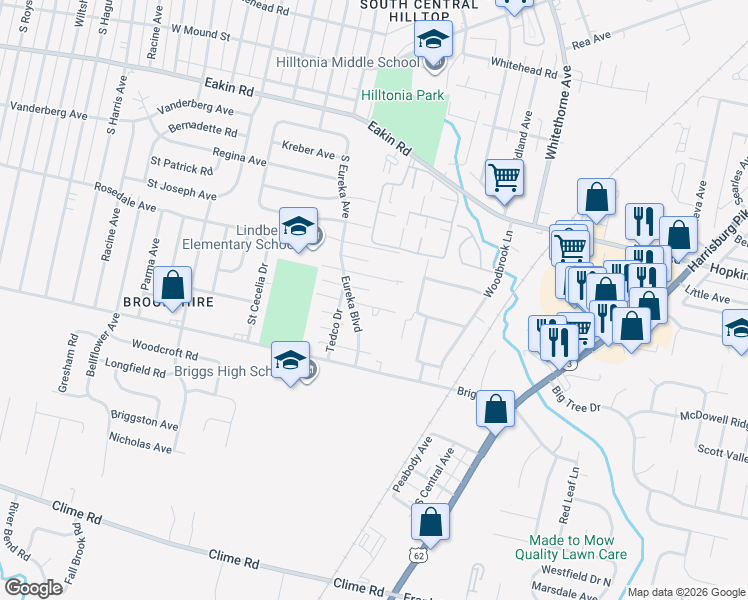 map of restaurants, bars, coffee shops, grocery stores, and more near 2475 Rosedale Avenue in Columbus