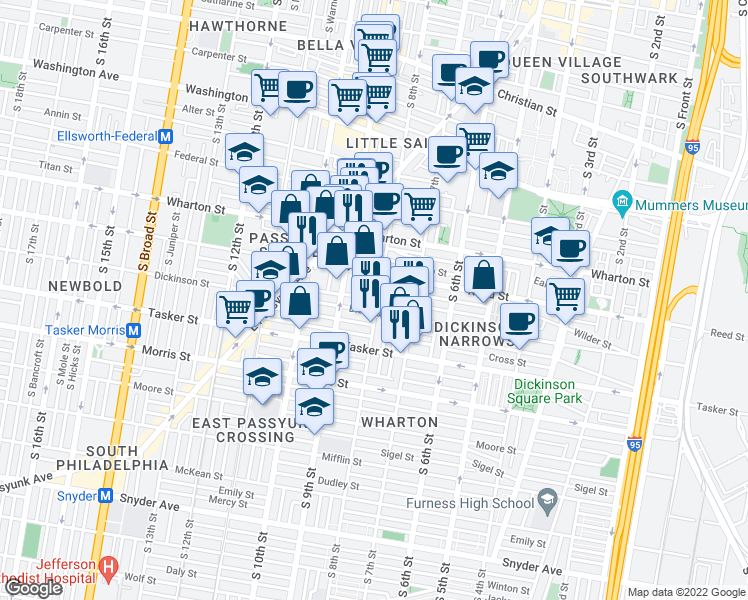 map of restaurants, bars, coffee shops, grocery stores, and more near 800 Wilder St in Philadelphia