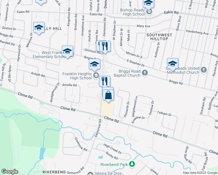 map of restaurants, bars, coffee shops, grocery stores, and more near 1112 Demorest Road in Columbus