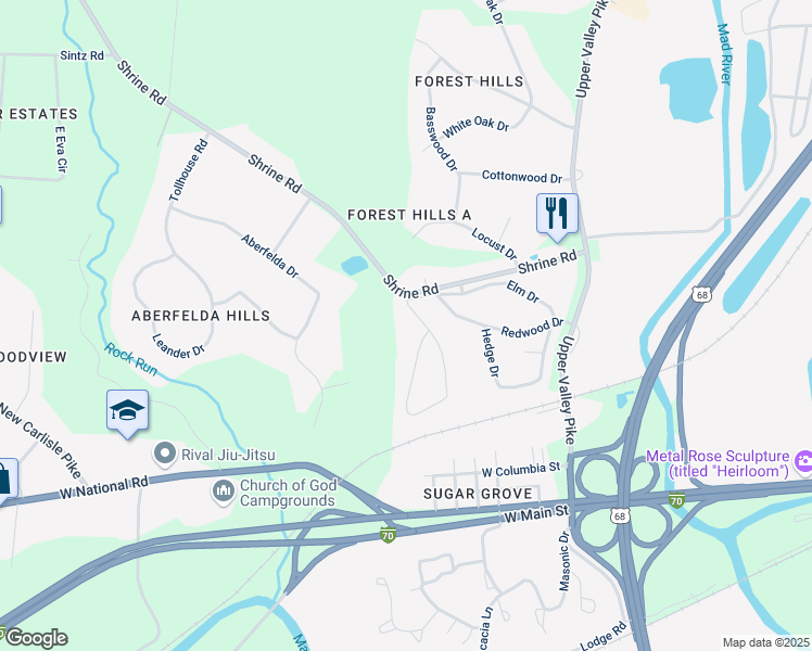 map of restaurants, bars, coffee shops, grocery stores, and more near 341 Oakridge Drive in Springfield