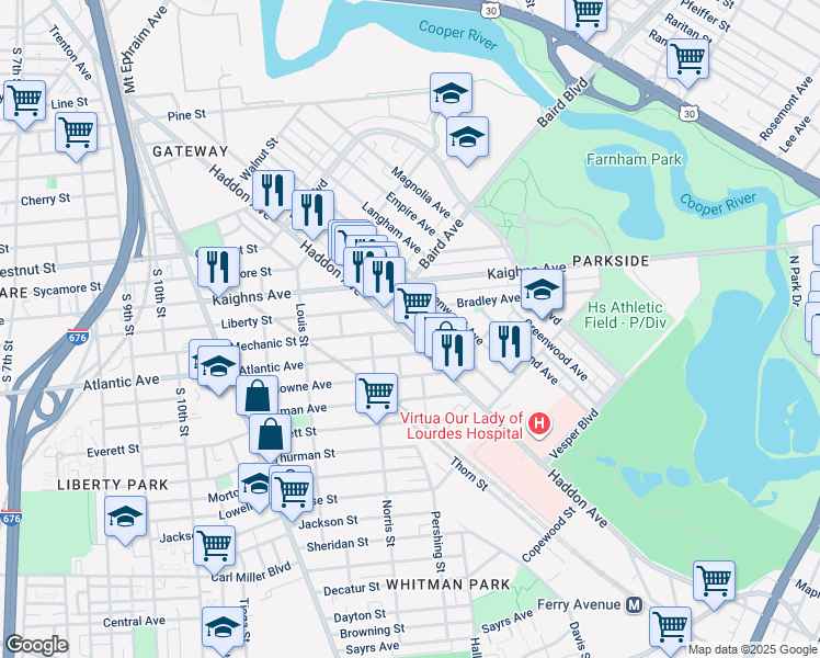 map of restaurants, bars, coffee shops, grocery stores, and more near 1341 Princess Avenue in Camden