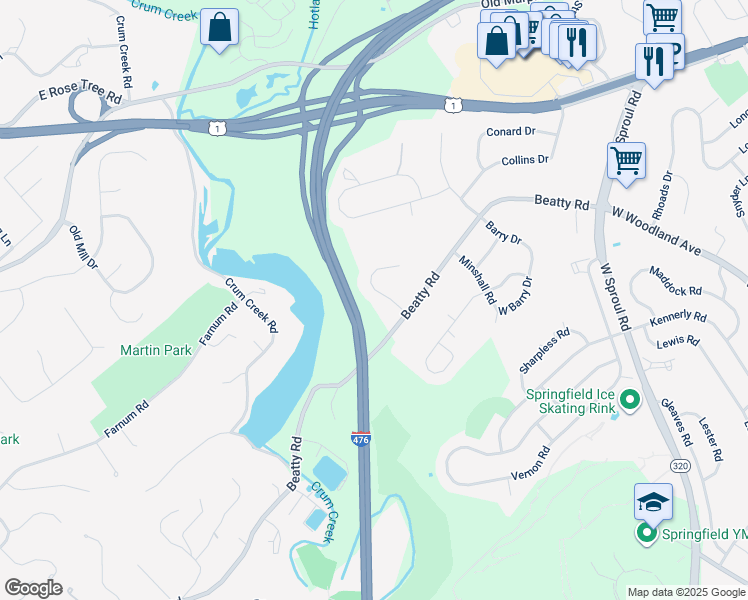 map of restaurants, bars, coffee shops, grocery stores, and more near 716 Kelli Lane in Springfield