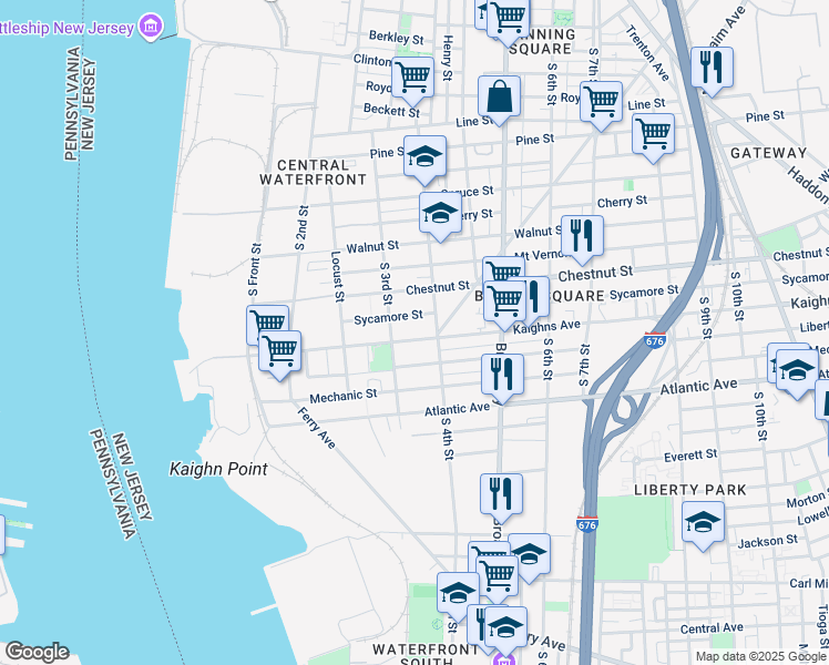 map of restaurants, bars, coffee shops, grocery stores, and more near 323 Kaighns Avenue in Camden