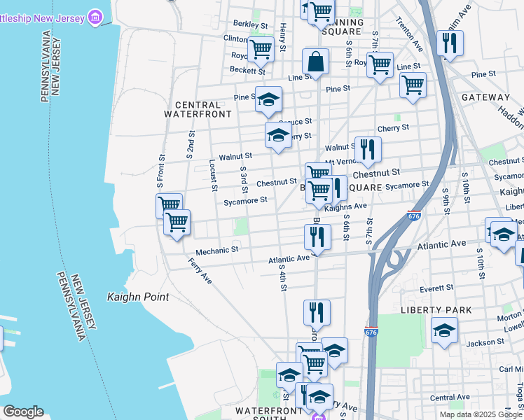 map of restaurants, bars, coffee shops, grocery stores, and more near 323 Kaighns Avenue in Camden