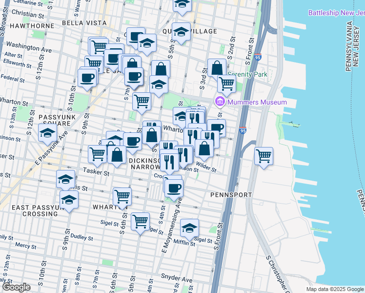 map of restaurants, bars, coffee shops, grocery stores, and more near 317 Reed Street in Philadelphia