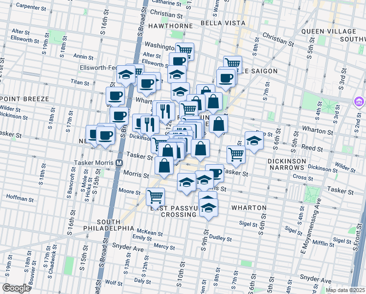 map of restaurants, bars, coffee shops, grocery stores, and more near 1028 Dickinson Street in Philadelphia