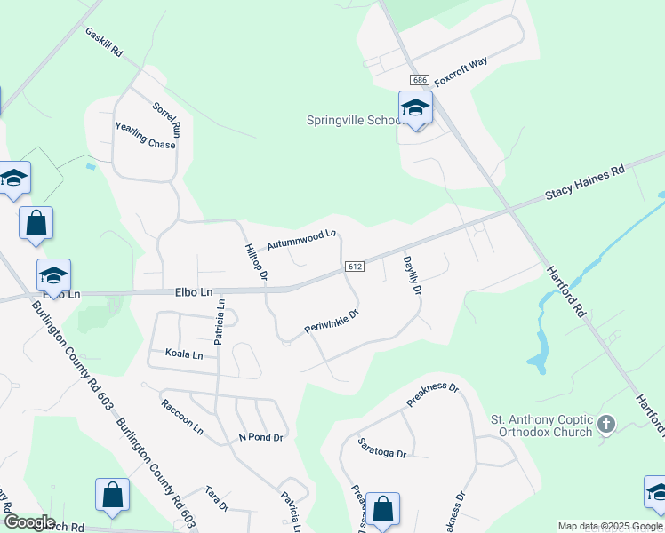 map of restaurants, bars, coffee shops, grocery stores, and more near 5 Autumnwood Lane in Mount Laurel Township