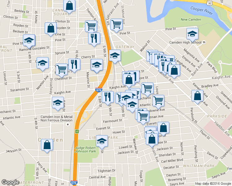 map of restaurants, bars, coffee shops, grocery stores, and more near 865-967 Kaighn Avenue in Camden