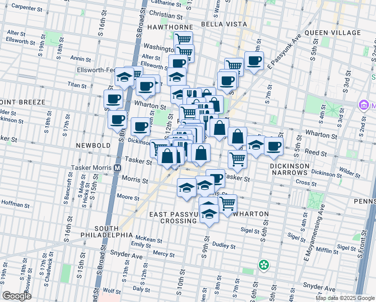 map of restaurants, bars, coffee shops, grocery stores, and more near 1430 East Passyunk Avenue in Philadelphia