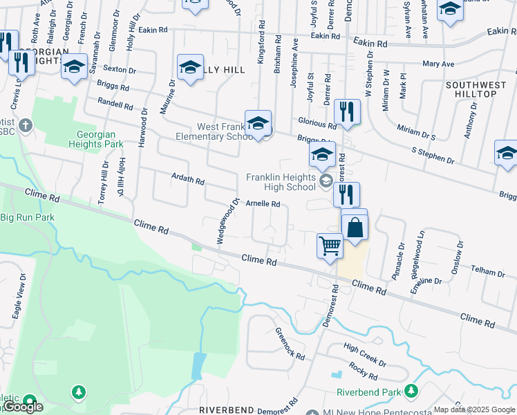 map of restaurants, bars, coffee shops, grocery stores, and more near 3696-3698 Arnelle Court in Columbus