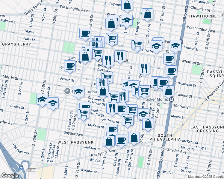 map of restaurants, bars, coffee shops, grocery stores, and more near 1919 Mountain Street in Philadelphia