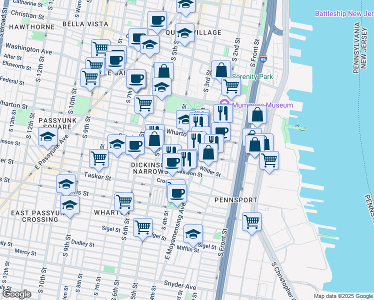 map of restaurants, bars, coffee shops, grocery stores, and more near 317 Reed Street in Philadelphia