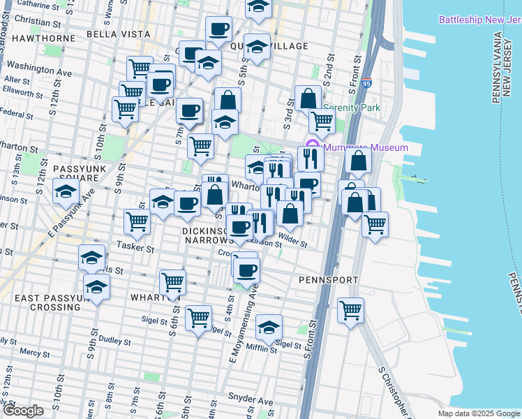 map of restaurants, bars, coffee shops, grocery stores, and more near 315 Reed Street in Philadelphia