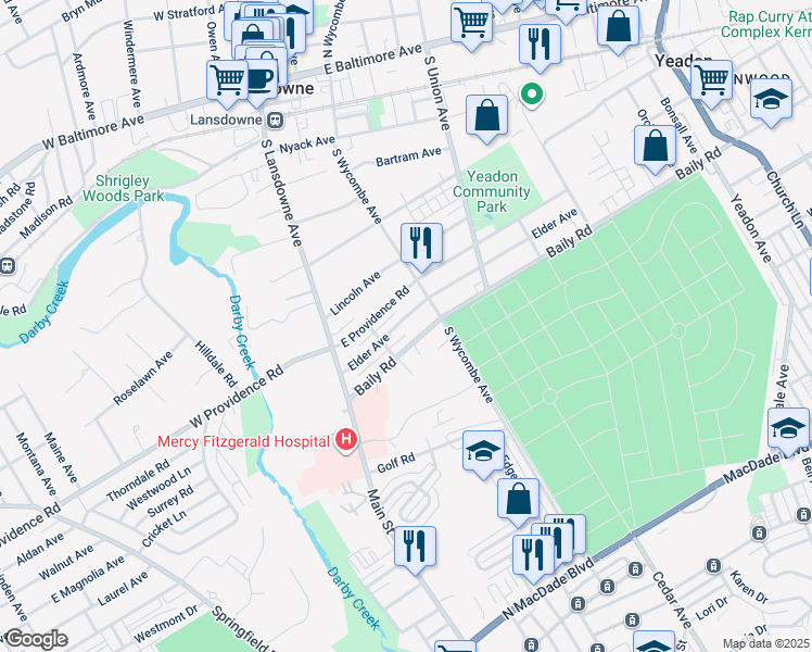 map of restaurants, bars, coffee shops, grocery stores, and more near 30 Elder Avenue in Lansdowne