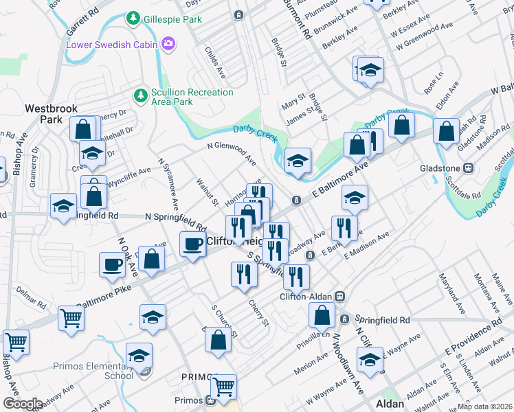 map of restaurants, bars, coffee shops, grocery stores, and more near 37 Maple Terrace in Clifton Heights