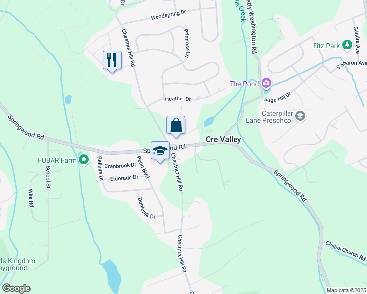 map of restaurants, bars, coffee shops, grocery stores, and more near 2620 Springwood Road in York