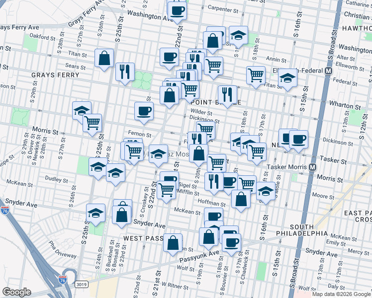 map of restaurants, bars, coffee shops, grocery stores, and more near in Philadelphia
