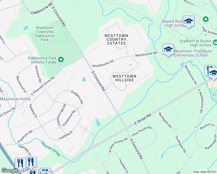 map of restaurants, bars, coffee shops, grocery stores, and more near 698 Oaklea Lane in West Chester