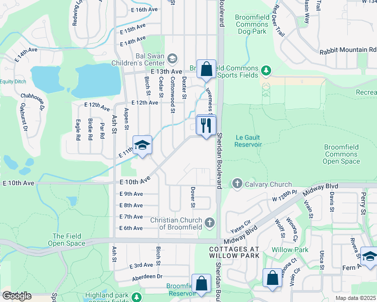 map of restaurants, bars, coffee shops, grocery stores, and more near 1110 East 10th Avenue in Broomfield