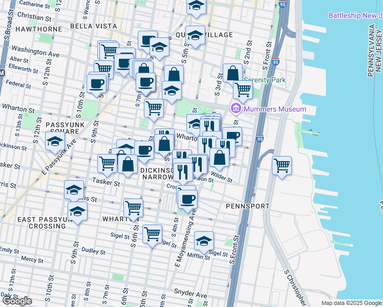 map of restaurants, bars, coffee shops, grocery stores, and more near in Philadelphia
