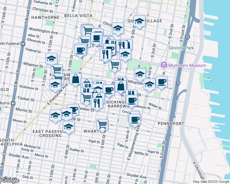 map of restaurants, bars, coffee shops, grocery stores, and more near 534 Reed Street in Philadelphia