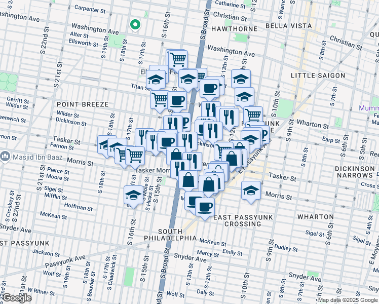 map of restaurants, bars, coffee shops, grocery stores, and more near in Philadelphia