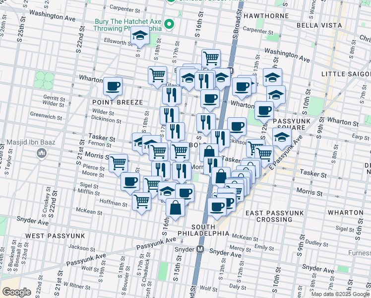map of restaurants, bars, coffee shops, grocery stores, and more near in Philadelphia