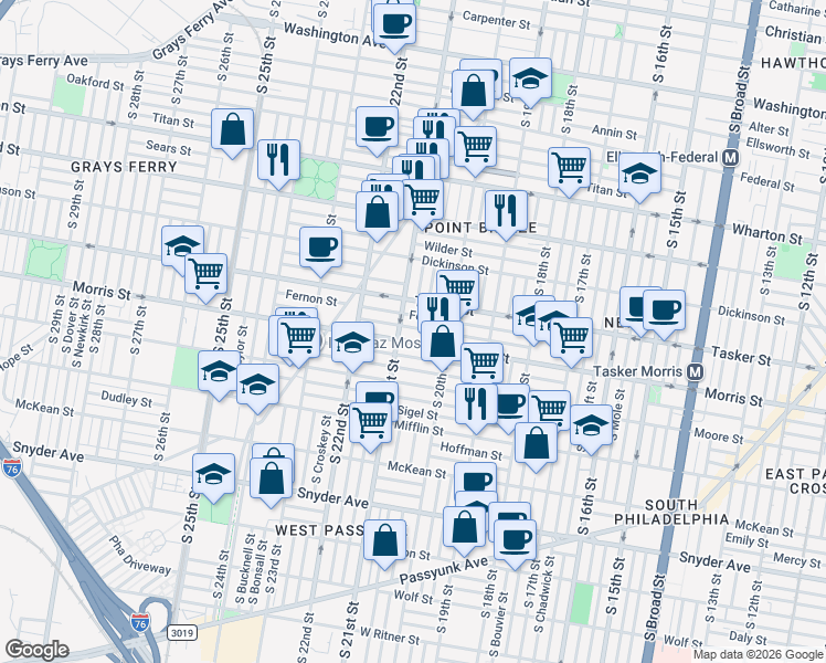 map of restaurants, bars, coffee shops, grocery stores, and more near in Philadelphia
